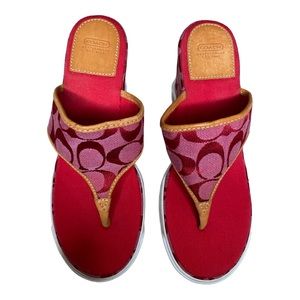 Coach Red Signature Canvas Thong Sandals